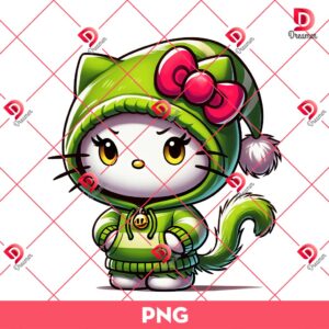 Hello Kitty Wearing Grinch Costume PNG, Hello Kitty Grinchmas Outfits PNG