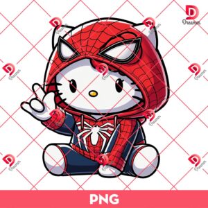 Hello Spiderman PNG, Hello Kitty Wearing Spiderman Costume PNG, Superhero Hello Kitty PNG