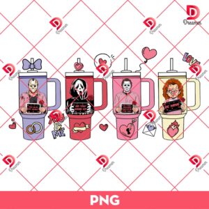 Horror Characters Valentine Cups PNG, Scary Movie Valentines PNG