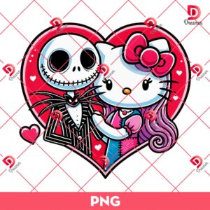 Jack Skellington And Sally Hello Kitty Love PNG, Nightmare Valentines Day PNG, Hello Kitty Nightmare Valentine PNG