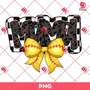 Mama Softball Coquette Bow PNG, Mama Checkered Softball Coquette PNG