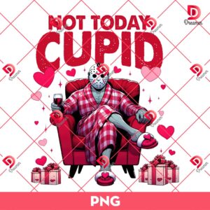 Retro Not Today Cupid Jason Voorhees PNG, Horror Friends Valentine PNG, Horror Killers Valentines Day PNG
