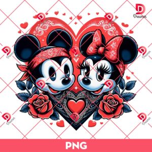 Retro Mickey And Minnie Valentines Day PNG, Chicano Disney Mouse Valentine PNG, Vintage Disney Love PNG