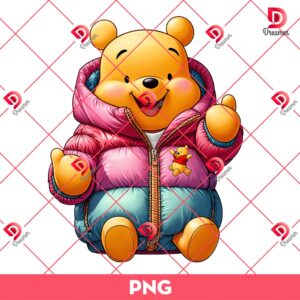 Winnie The Pooh Wearing Puffer Jacket PNG, Winter Disney Pooh Bear PNG