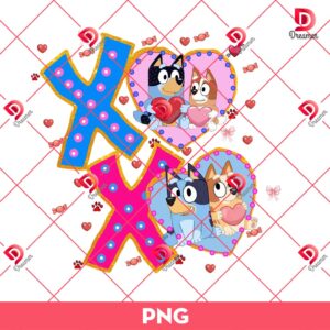 XOXO Love Valentines Day Bluey Cartoon PNG, Bluey Bingo Cartoon Valentine PNG