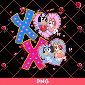 XOXO Love Valentines Day Bluey Cartoon PNG, Bluey Bingo Cartoon Valentine PNG