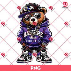 Baltimore Ravens Football Teddy Bear PNG, NFL Teddy Bear Cartoon Ravens PNG