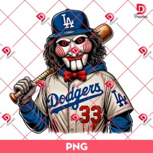Billy Jigsaw Los Angeles Dodgers PNG, Horror Killer MLB Baseball PNG, Horror Dodgers PNG