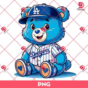 Blue Care Bear Los Angeles Dodgers PNG, Cartoon Care Bear LA Dodgers MLB Baseball PNG