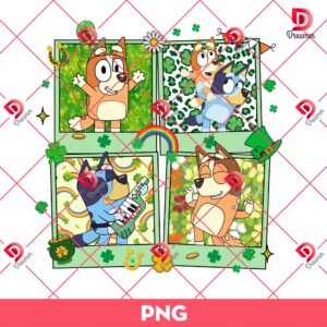 Bluey Family Saint Patricks Day PNG, St Patrick Bluey Friends Cartoon PNG