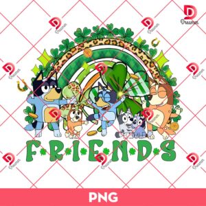 Bluey Friends St Patrick Shamrock Rainbow PNG, Saint Patricks Day Bluey Friends Cartoon PNG