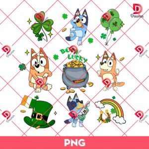 Bluey St Patricks Bom Lucky PNG, Saint Patricks Day Bluey Friends PNG