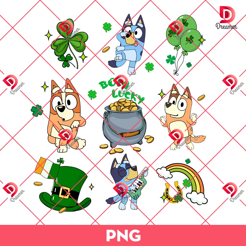 Bluey St Patricks Bom Lucky PNG, Saint Patricks Day Bluey Friends PNG 1 Bluey St Patricks Bom Lucky PNG, Saint Patricks Day Bluey Friends PNG