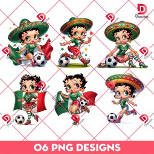 Bundle Betty Boop Mexico Soccer PNG, Betty Boop Wearing Mexican Soccer Player Outfit PNG