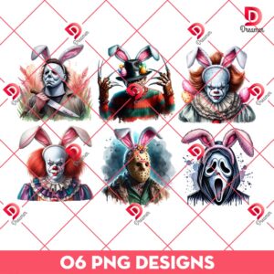 Bundle Horror Killers Easter PNG, Horror Character Bunny Easter PNG Bundle