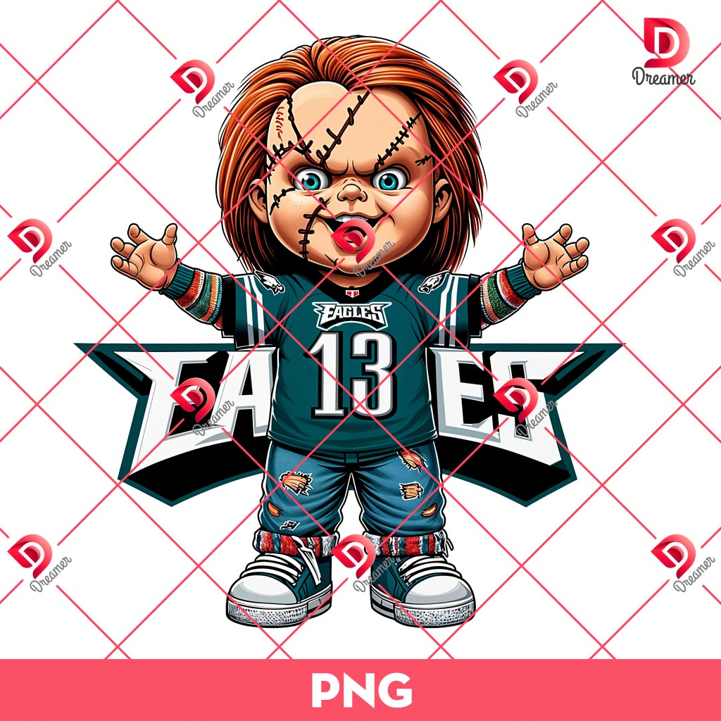 Bundle Philadelphia Eagles PNG Design, NFL Eagles Football Characters PNG Bundle 65 Chucky Eagles Football PNG, Horror Movie Character Philadelphia Eagles PNG