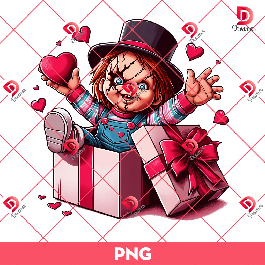 Chucky In A Valentine's Gift Box PNG, Horror Character Valentines Day PNG 2 Chucky In A Valentine's Gift Box PNG, Horror Character Valentines Day PNG