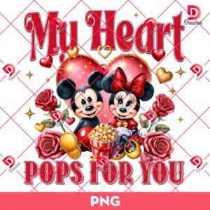 Disney Couple Mouse Valentine PNG, My Heart Pops For You Mickey Minnie PNG, Mickey And Minnie Valentines Day PNG