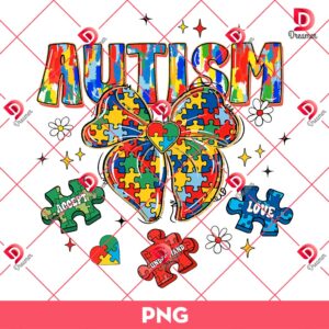 Glitter Colorful Autism Puzzle Coquette Bow PNG, Autism Love Understand Accept PNG