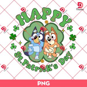 Happy St Patricks Day Bluey And Bingo PNG, Bluey Family St Patricks