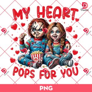 Horror Couple Chucky Valentine PNG, My Heart Pops For You PNG