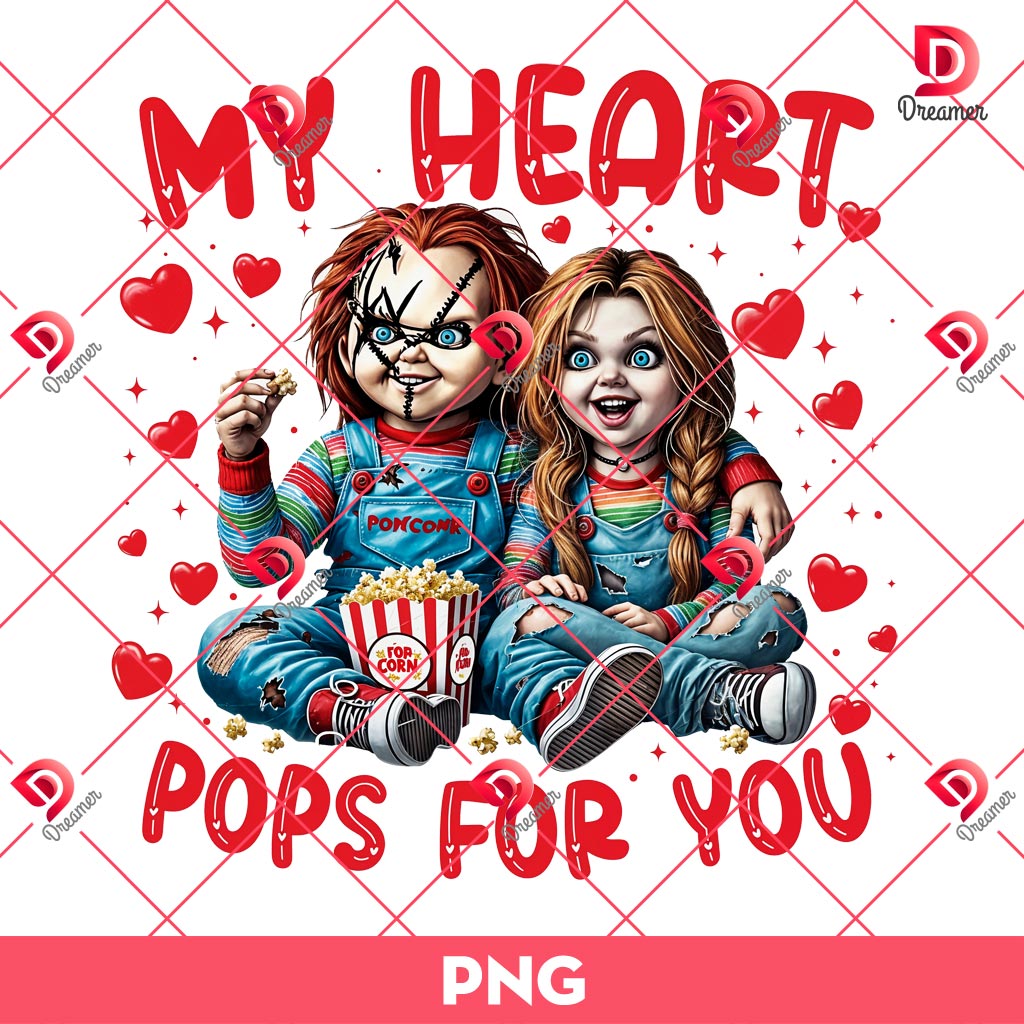 Horror Couple Chucky Valentine PNG, My Heart Pops For You PNG 2 Horror Couple Chucky Valentine PNG, My Heart Pops For You PNG