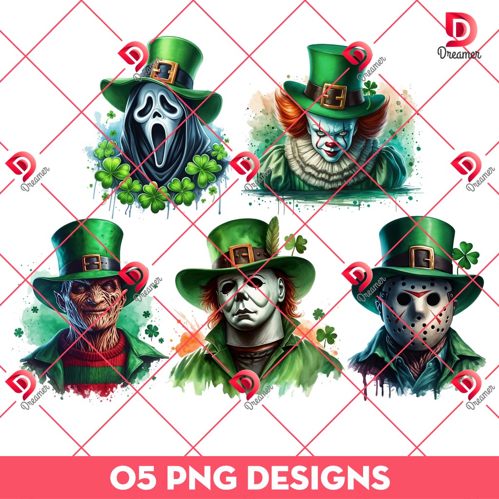 Horror Killers St Patricks Day PNG Bundle, St Patrick Horror Movie Characters Bundle PNG 1 Horror Killers St Patricks Day PNG Bundle, St Patrick Horror Movie Characters Bundle PNG