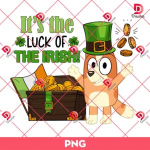 It's The Luck Of The Irish Bingo Bluey PNG, Bingo Bluey Cartoon Saint Patricks Day PNG
