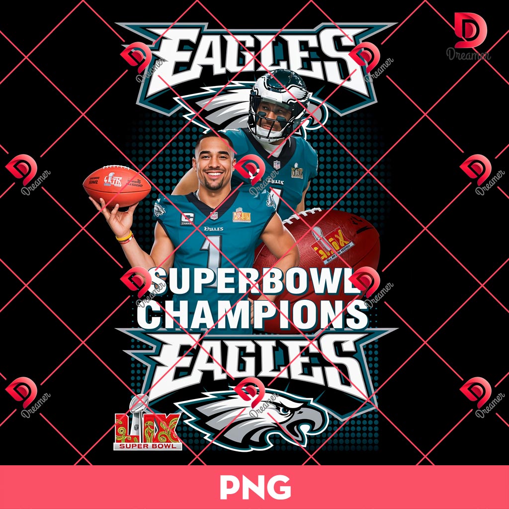 Bundle Philadelphia Eagles PNG Design, NFL Eagles Football Characters PNG Bundle 13 Jalen Hurt Philadelphia Eagles PNG, LIX Super Bowl Champions PNG