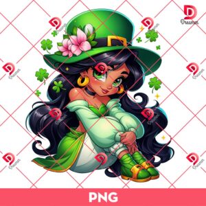 Jasmine St Patricks Day PNG, Disney Princess St Patrick Shamrock PNG