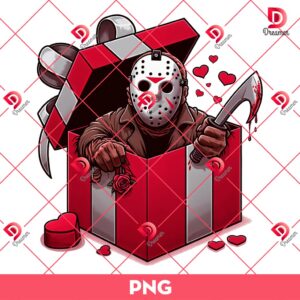 Jason Voorhees In A Valentines Gift Box PNG, Horror Character Valentines Day PNG, Horror Killer Valentine PNG