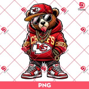Kansas City Chiefs Football Teddy Bear PNG, NFL Teddy Bear Cartoon Chiefs PNG
