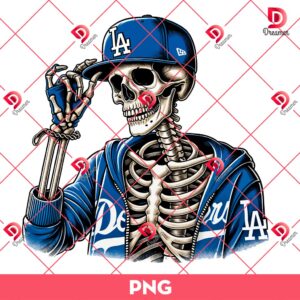 LA Dodgers Skeleton Baseball Player PNG, Los Angeles Dodgers MLB Skull PNG