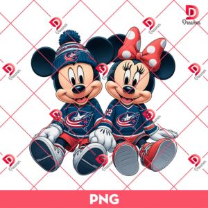 Mickey And Minnie Colombus Blue Jackets Hockey PNG, Disney Mickey Minnie Blue Jackets NHL Sport PNG