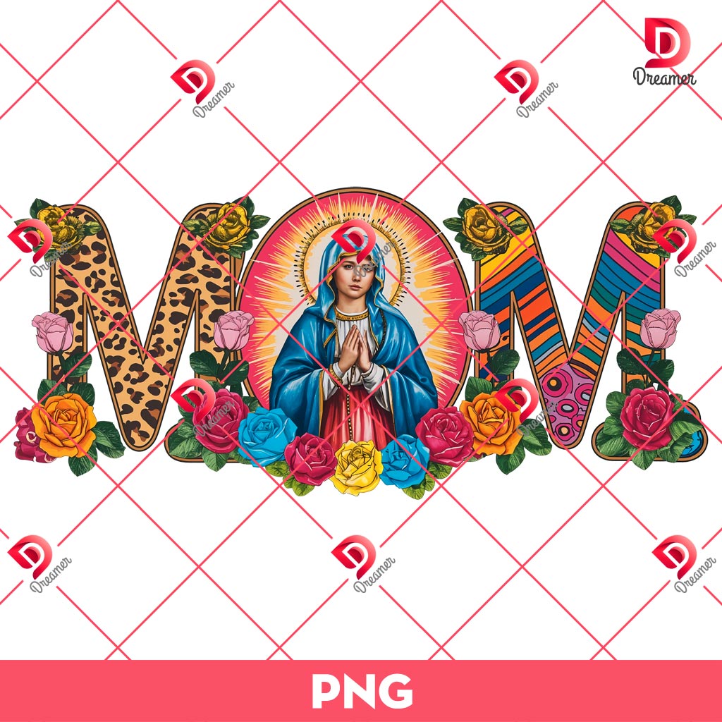 Mother Mary Leopard Rainbow Pattern PNG, Floral Mom PNG 1 Mother Mary Leopard Rainbow Pattern PNG, Floral Mom PNG
