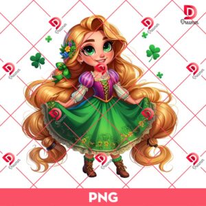 Rapunzel Princess St Patricks Day PNG, Disney Princess Shamrock St Patrick PNG