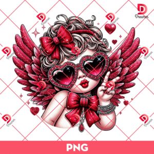 Retro Glitter Cupid Valentine PNG, Vintage Valentine Day PNG, Funny Cupid With Sunglasses Valentine Day PNG