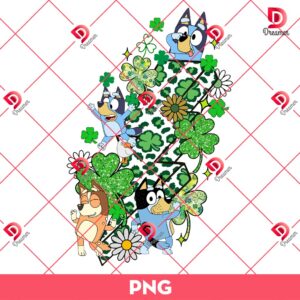 St Patricks Day Bluey Bingo Family PNG, Bluey Friends Saint Patrick PNG, Happy St Patricks Day Bluey Cartoon PNG