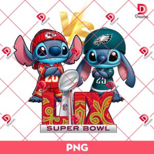Stitch Cartoon Super Bowl LIX 2025 Football Champs PNG, Stitch KC Chiefs VS Stitch Philadelphia Eagles PNG