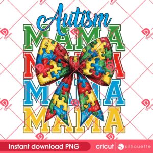 Autism Awareness Coquette Bow PNG, Retro Autism Mama PNG, Autism Advocate PNG