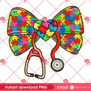 Autism Nurse Coquette Bow PNG, Puzzle Peace Autism Coquette PNG, Autism Nurse PNG