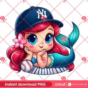 Baby Ariel New York Yankees PNG, Disney Princess Baseball NY Yankees PNG
