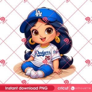 Baby Jasmine Wearing Dodgers Outfits PNG, Los Angeles Dodgers Disney Jasmine Princess PNG