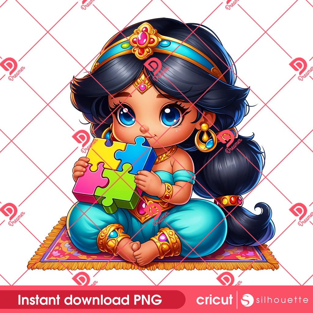 Baby Jasmine With Puzzle Peace PNG, Disney Princess Jasmine Autism Awareness PNG 2 Baby Jasmine With Puzzle Peace PNG, Disney Princess Jasmine Autism Awareness PNG