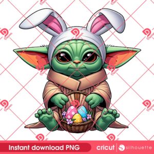 Baby Yoda Bunny Easter PNG, Yoda Star Wars With Easter Eggs PNG, Disney Star Wars Movie Easter PNG