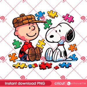 Charlie Brown And Snoopy Autism Puzzle Peace PNG, Peanuts Cartoon Autism Awareness PNG
