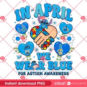 Disneyland All Characters In April We Wear Blue PNG, Disney Characters Autism Awareness PNG