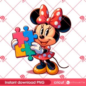Minnie Mouse Autism Awareness PNG, Disney Minnie With Puzzle Peace PNG