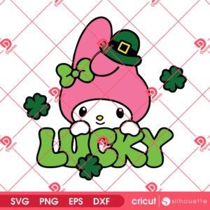 My Melody St Patricks Day SVG PNG, Lucky Shamrock My Melody PNG SVG, Sanrio St Patrick’s Day SVG