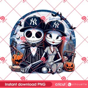 Skellington And Sally NY Yankees PNG, Nightmare Before Christmas Characters Baseball PNG